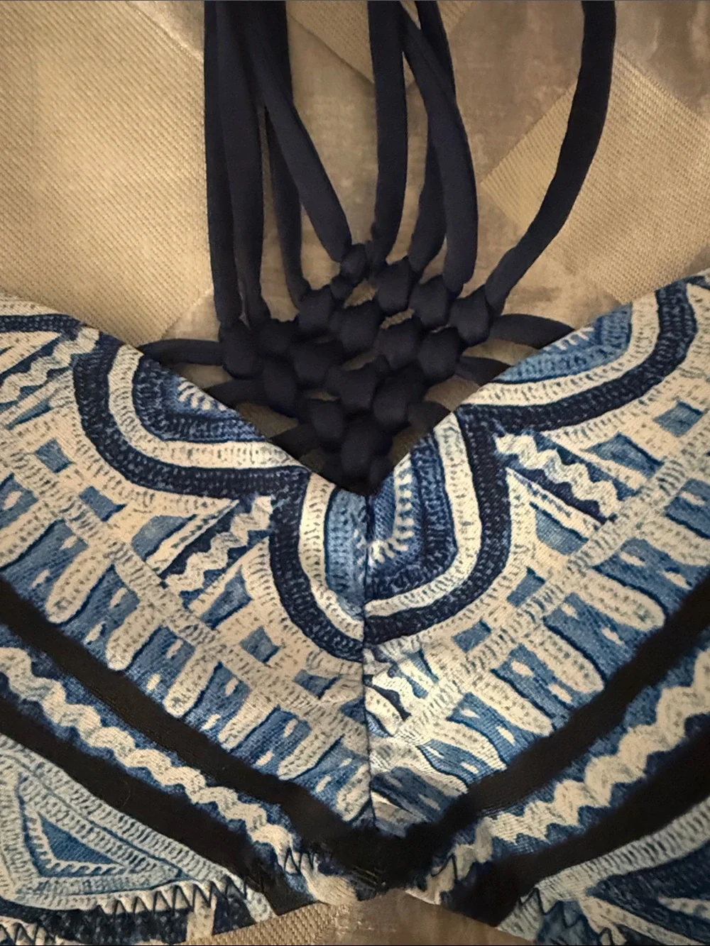 Nanette Lepore Blue Navy Patterned Bandeau Bikini